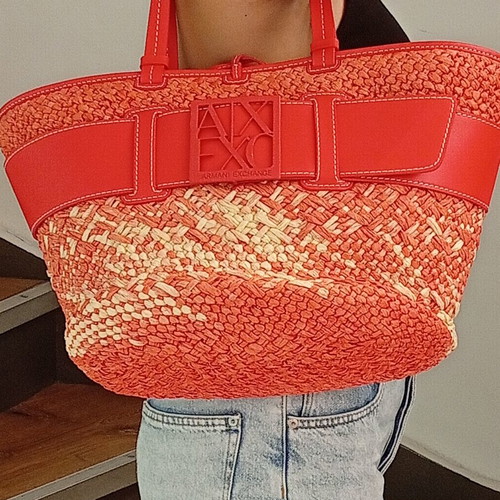 Armani Exchange straw beach bag new, red and beige