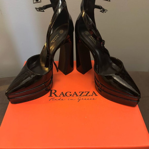 Ragazza black patent platform heels size 37 like new with ankle strap