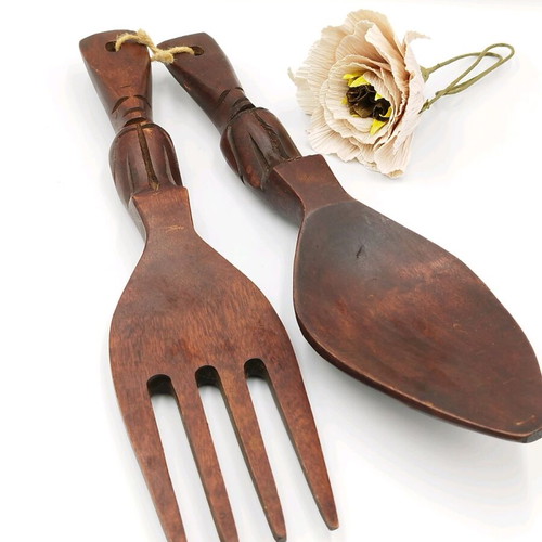 Mahogany utensil set used, handmade, tiki style