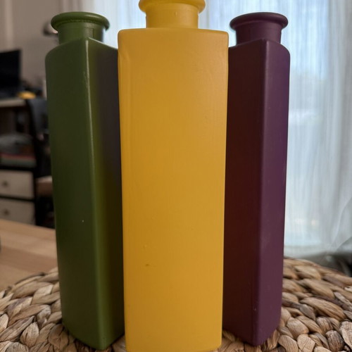 IKEA decorative vase set of 3 used, green yellow purple