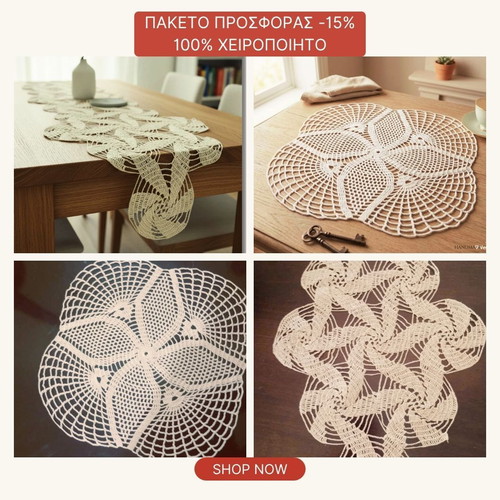 Vintage lace set with large doily and crocheted table runner, new