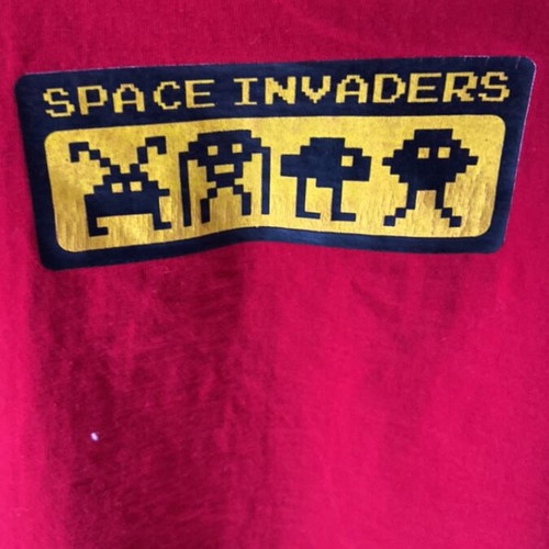 Long-sleeve Space Invaders shirt used, red, size M, 100% cotton