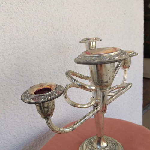 Vintage candlestick with 5 arms used, silver tones