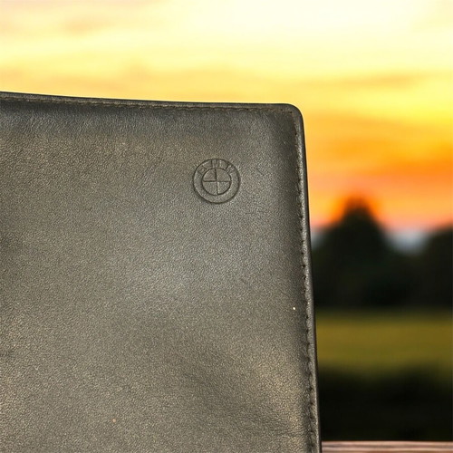 BMW vintage leather passport wallet used, black leather