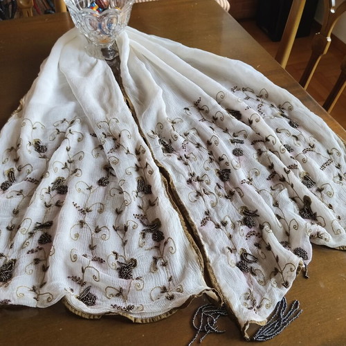 Soufli Silk Tsevres Table Runner embroidered with gold thread and beads used