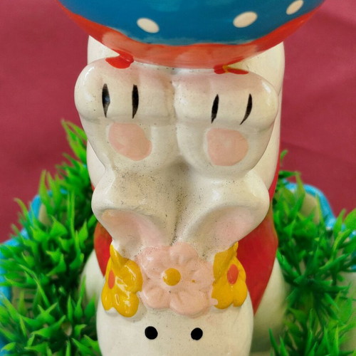 Porcelain egg holder new with bear and vibrant colors