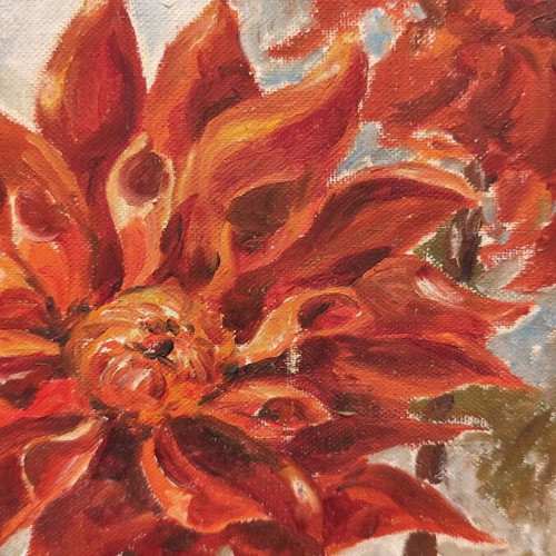 Oil painting used 1955 by V. Chortaridis, floral theme