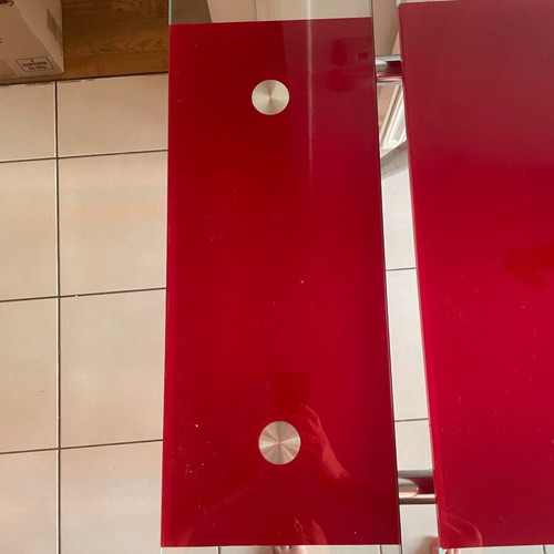Dining table red tempered glass extendable like new