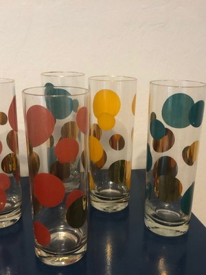 Set of 5 vintage glasses used, 1960s style