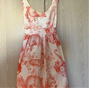 Milkwhite white-pink ρομαντικό midi φόρεμα με porcelain pattern (Large)