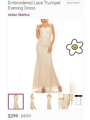 Aidan Mattox Lace Sweetheart Trumpet Dress new, champ ivory