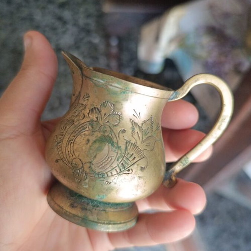 Brass tea set used, antique vintage decorative with embossed designs
