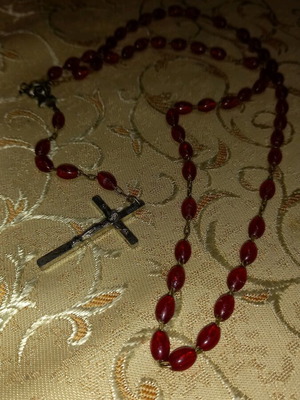 Nomination necklace with cross and Panagia like new, red and silver
