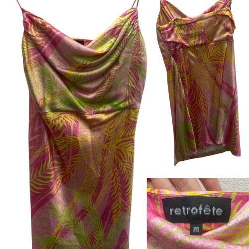Retrofête Mini Dress used, pink and green tropical print, size M