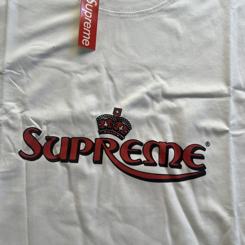 Supreme Crown T-shirt, size L, white and red