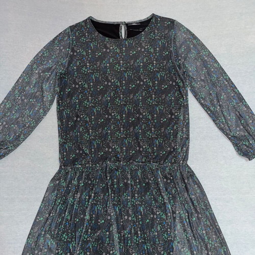 Black airy dress with floral pattern, like new, size L