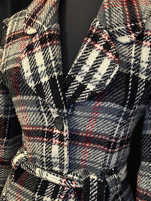Women's checked coat used, size S, gray