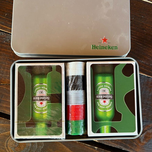 Heineken Poker Set like new with 2 decks and 50 chips in metal box