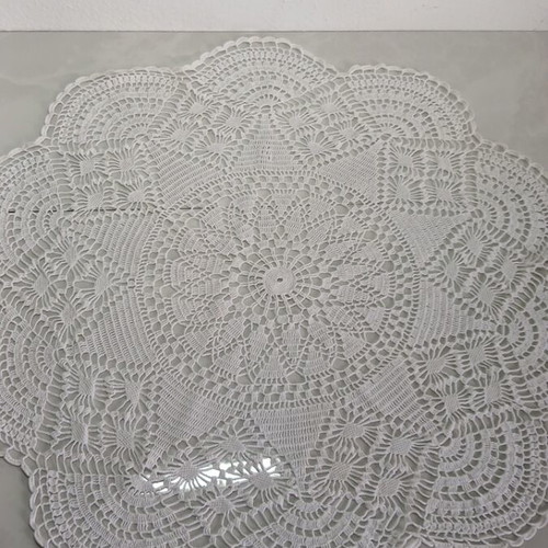Knitted doily used, handmade round 45x43