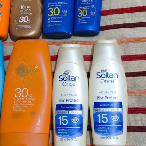 Sunscreens used, pack of 11 almost full and half full
