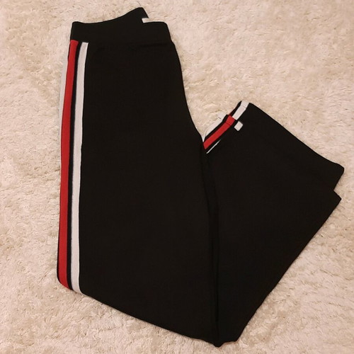 My Star women's pants Medium with stripes and side slit, like new, black-red