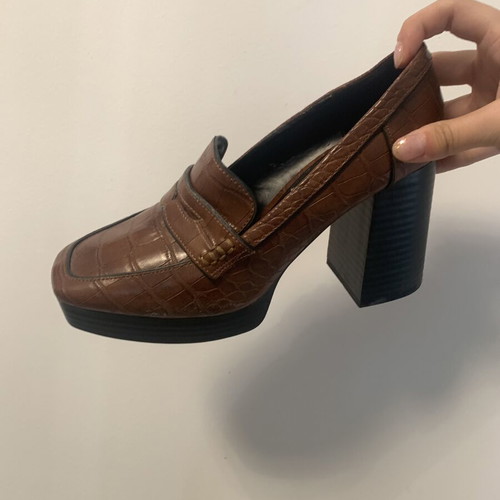 Mango Croc-Effect Platform Moccasins Like New, Brown Size 38