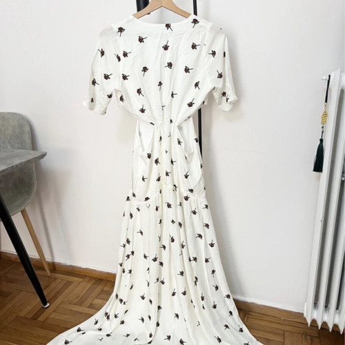 Karavan maxi dress white with red roses, size Small, new