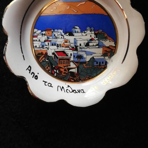 Methana plate used, collectible Terracotta with 24k gold