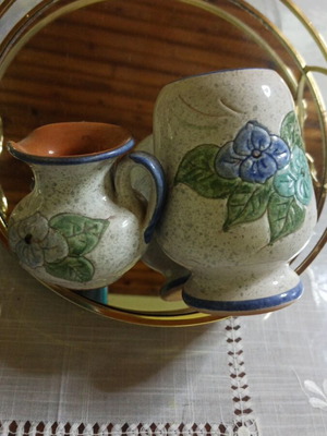 Handmade ceramic vases like new, set with sauce boat