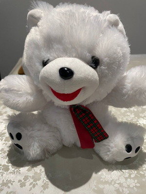 Argoodaki λούτρινο λευκό αρκουδάκι με κόκκινο κασκόλ καινούργιο