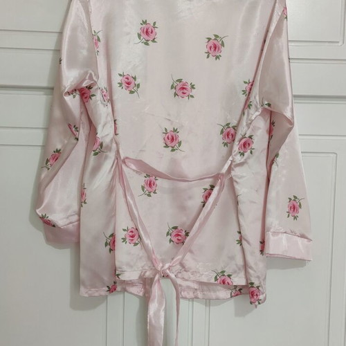 Satin kimono baby pink with roses, size M
