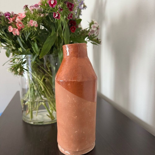 Handmade ceramic vase red brown new