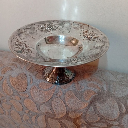 Silver-plated fruit bowl used, antique, height 11.5 cm diameter 22 cm
