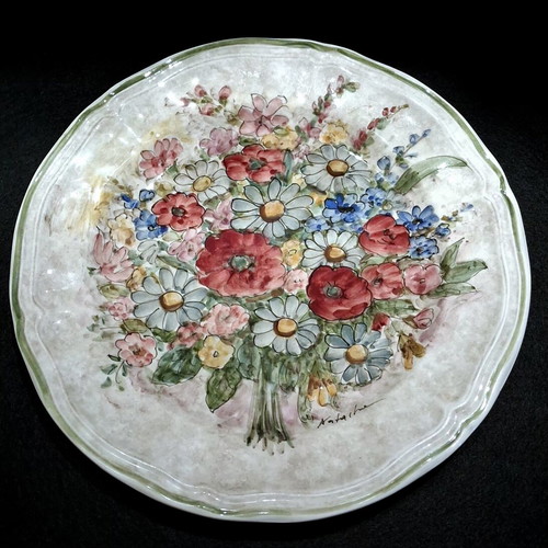 Πιατέλα vintage floral κεραμική τοίχου σαν καινούργιο, χειροποίητο μπουκέτο