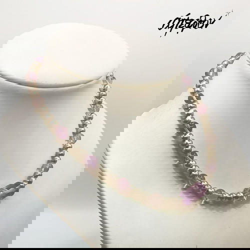 Ασημένιο 925 κοντό κολιέ με ορυκτούς Αμέθυστους καινούργιο