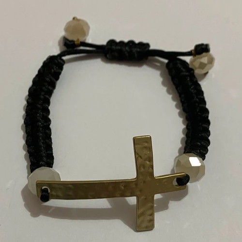 Bracelet with cross and decorative stones like new, black and gold