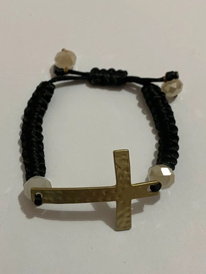 Bracelet with cross and decorative stones like new, black and gold