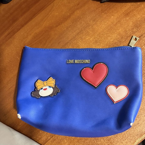 Love Moschino clutch bag used, synthetic leather, blue, 23x15 cm
