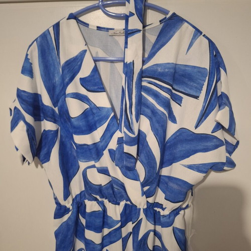 Jumpsuit one size, new, white and blue with belt