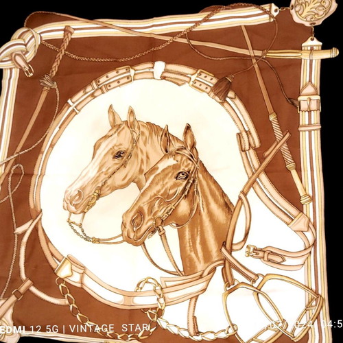 Leonardi vintage scarf used with equestrian print brown