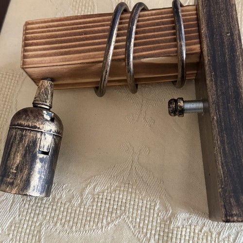Wooden wall light with E27 socket, antique bronze finish, set of 2