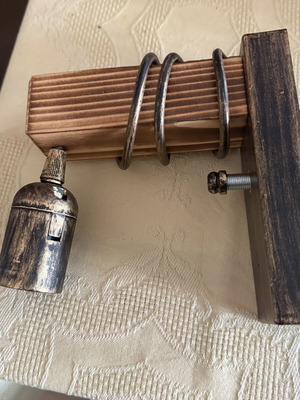 Wooden wall light with E27 socket, antique bronze finish, set of 2
