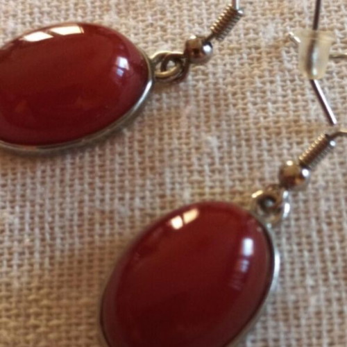 Red jasper handmade earrings boho style, stainless steel