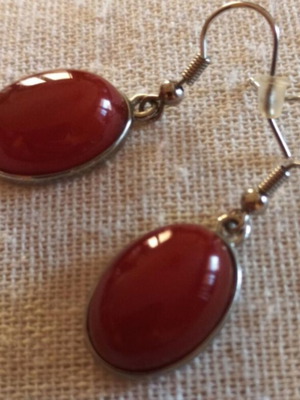 Red jasper handmade earrings boho style, stainless steel