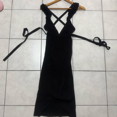 Bershka dress new, midi black bodycon with open back and V neck