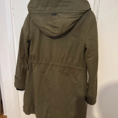 Replay long jacket with hood and fur lining, size S