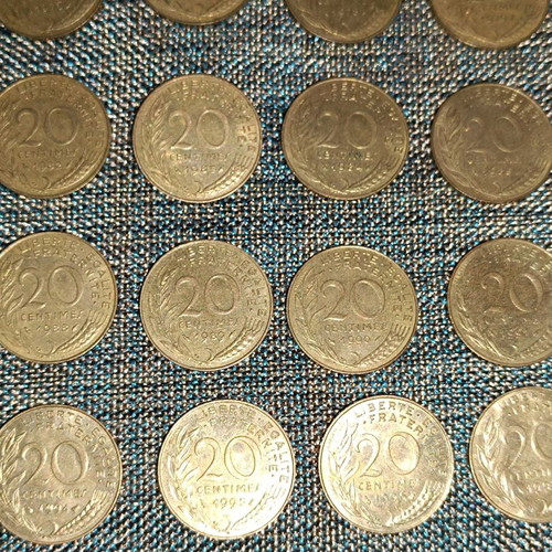 French 20 centimes coin collection used, 31 pieces