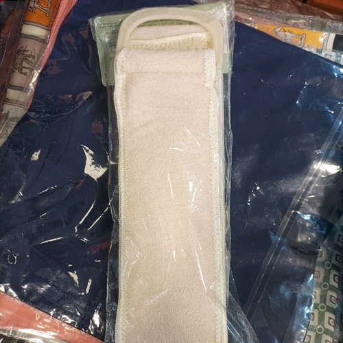 Bath scrubber new from natural loofah sponge with ergonomic handle