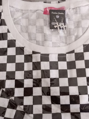 Grunge Checkerboard T-Shirt with stainless steel cross earrings gift