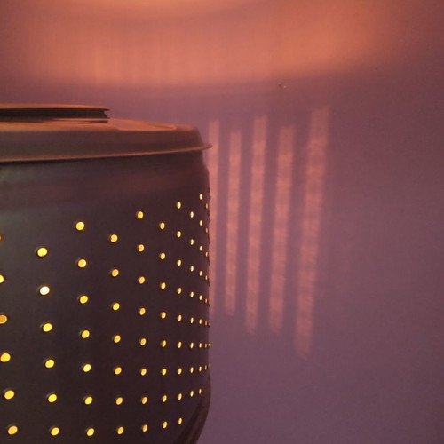 Floor lamp upcycled art with foot switch and adjustable suspension